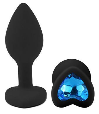 Силіконова анальна пробка EGZO - Silicone Black Heart Plug Blue, size S