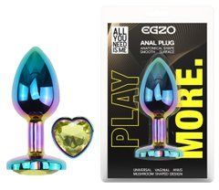 Анальна пробка з кристалом EGZO - Multicolor Heart Plug Lime size S