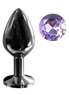 Анальна пробка з кристалом EGZO - Dark Gray Round Plug Amethyst, size M
