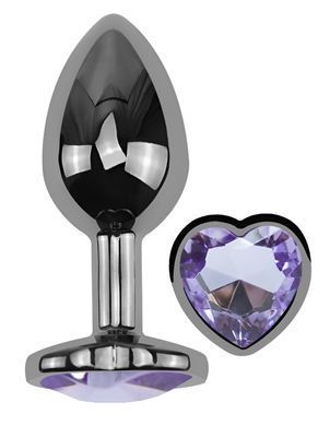Анальна пробка з кристалом EGZO - Dark Silver Heart Plug Amethyst size M
