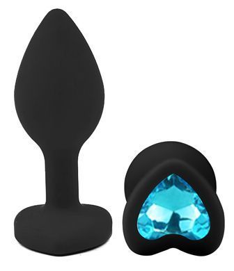 Силиконовая анальная пробка EGZO - Silicone Black Heart Plug Blue, size S