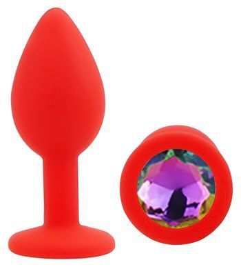 Силиконовая анальная пробка EGZO - Silicone Red Round Plug Rainbow, size S