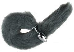 Анальная пробка с хвостом EGZO - Fox Tail Silver Plug Light Gray, size S