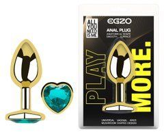 Анальная пробка с кристаллом EGZO - Gold Heart Plug Marine size S