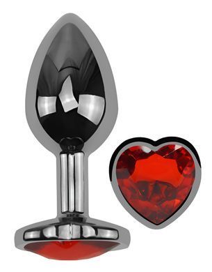 Анальна пробка з кристалом EGZO - Dark Silver Heart Plug Red size S