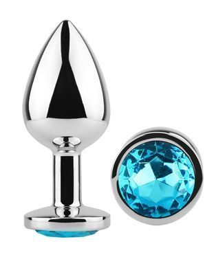 Анальна пробка з кристалом EGZO - Silver Round Plug Aqua size M