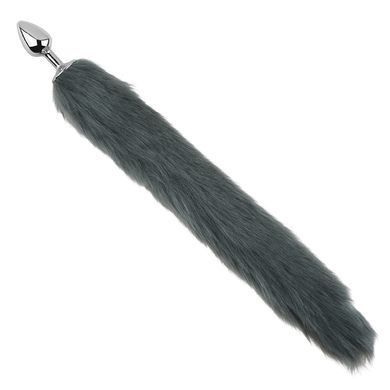 Анальна пробка з хвостом EGZO - Fox Tail Silver Plug Light Gray, size S