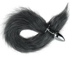 Анальная пробка с хвостом EGZO - Fox Tail Silver Plug Gray, size S