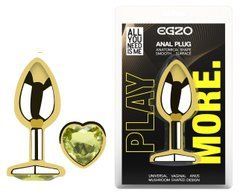 Анальная пробка с кристаллом EGZO - Gold Heart Plug Lime size S