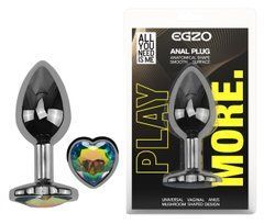 Анальна пробка з кристалом EGZO - Dark Silver Heart Plug Rainbow size S
