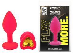 Силиконовая анальная пробка EGZO - Silicone Pink Heart Plug Yellow, size S