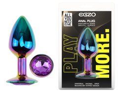 Анальная пробка с кристаллом EGZO - Multicolor Round Plug Purple size M
