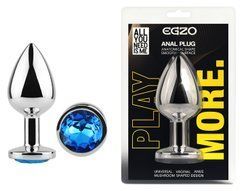Анальна пробка з кристалом EGZO - Silver Round Plug Blue size S