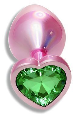 Анальная пробка с кристаллом EGZO - Pink Perl Heart Plug Green, size S