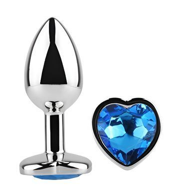 Анальна пробка з кристалом EGZO - Silver Heart Plug Blue size M