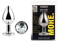Анальная пробка с кристаллом EGZO - Silver Round Plug Clear size M