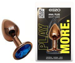Анальная пробка с кристаллом EGZO - Dark Gold Round Plug Blue, size S
