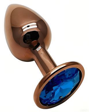 Анальна пробка з кристалом EGZO - Dark Gold Round Plug Blue, size S