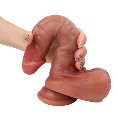 Большой фаллоимитатор с мошонкой на присоске из двухслойного силикона OYO - Dildo Double Layer Silicone YQW-025 (длина 21 см, диаметр 4 см)