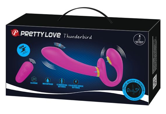 Безременной вибрострапон с электростимуляцией и пультом ДУ Pretty Love - Thunderbird, BW-022068W