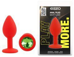 Силиконовая анальная пробка EGZO - Silicone Red Round Plug Green, size S