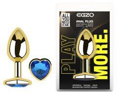 Анальная пробка с кристаллом EGZO - Gold Heart Plug Blue size S
