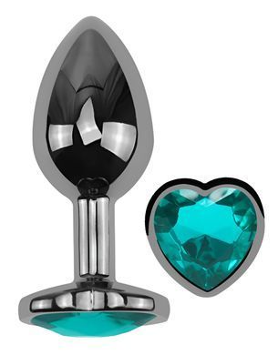 Анальная пробка с кристаллом EGZO - Dark Silver Heart Plug Marine size S