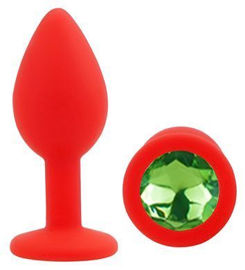 Силиконовая анальная пробка EGZO - Silicone Red Round Plug Green, size S