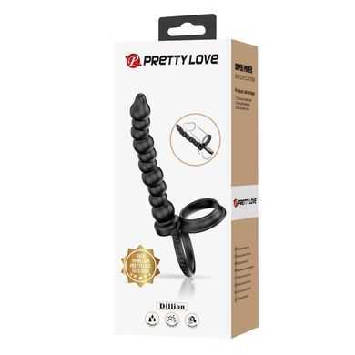 Эрекционное кольцо с насадкой для анального секса Pretty Love - Diilon Black, BI-210331