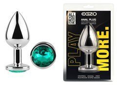 Анальна пробка з кристалом EGZO - Silver Round Plug Marine size M