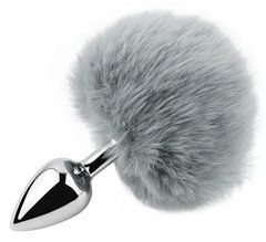 Анальная пробка с хвостом EGZO - Bunny Tail Silver Plug Purple, size S