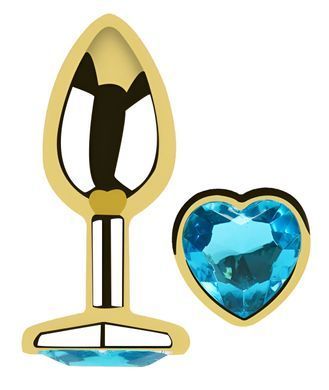 Анальна пробка з кристалом EGZO - Gold Heart Plug Aqua size S
