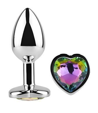 Анальная пробка с кристаллом EGZO - Silver Heart Plug Rainbow size M