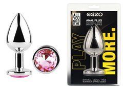 Анальная пробка с кристаллом EGZO - Silver Round Plug Pink size M