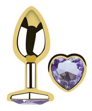 Анальная пробка с кристаллом EGZO - Gold Heart Plug Amethyst size S