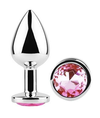 Анальная пробка с кристаллом EGZO - Silver Round Plug Pink size M