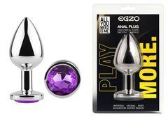 Анальная пробка с кристаллом EGZO - Silver Round Plug Purple size M