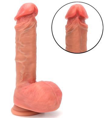 Большой фаллоимитатор с мошонкой на присоске из двухслойного силикона OYO - Dildo Double Layer Silicone YQW-071 (длина 20.5 см, диаметр 3.5 см)