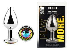 Анальная пробка с кристаллом EGZO - Silver Round Plug Rainbow size M