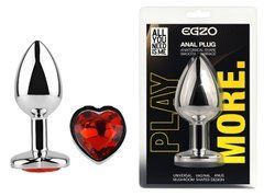 Анальная пробка с кристаллом EGZO - Silver Heart Plug Red size M