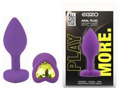Силиконовая анальная пробка EGZO - Silicone Violet Heart Plug Lime, size S