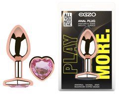 Анальная пробка с кристаллом EGZO - Rose Gold Heart Plug Pink size S