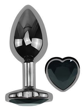 Анальна пробка з кристалом EGZO - Dark Silver Heart Plug Black size S
