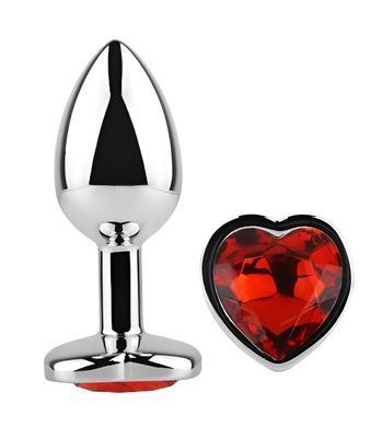 Анальна пробка з кристалом EGZO - Silver Heart Plug Red size M