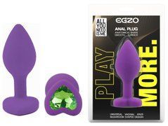 Силиконовая анальная пробка EGZO - Silicone Violet Heart Plug Green, size S
