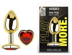Анальная пробка с кристаллом EGZO - Gold Heart Plug Red size M