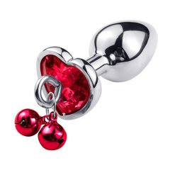 Анальна пробка з кристалом та дзвіночком Silver Heart RED ( розмір M ), SKN-BELL 01