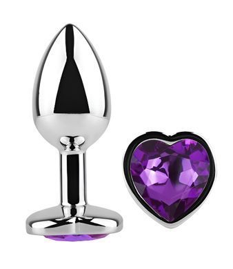 Анальная пробка с кристаллом EGZO - Silver Heart Plug Purple size M