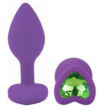 Силиконовая анальная пробка EGZO - Silicone Violet Heart Plug Green, size S