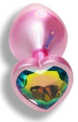 Анальна пробка з кристалом EGZO - Pink Perl Heart Plug Rainbow, size S